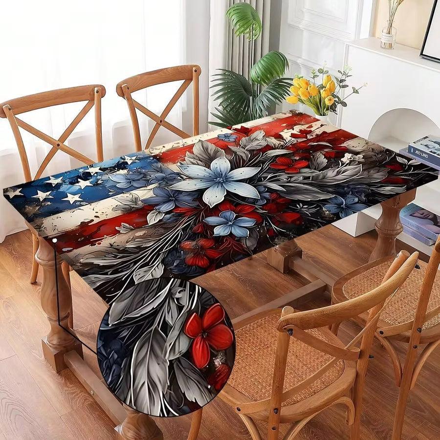 1-Piece Elastic Table Cover With Elastic Edges, Vintage American Flag Tablecloth, Suitable For Independence Day Patriotic Decorations, Rectangular Table Cover, Suitable For Birthday Parties, Spring And Summer Table Decorations