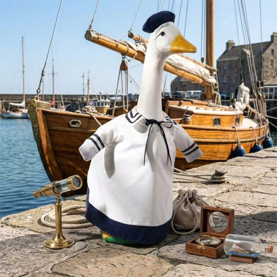 Porch Goose Sailor Outfit Creative Goose Statue Striped Patchwork Clothes With Hat For Outdoor Garden Yard